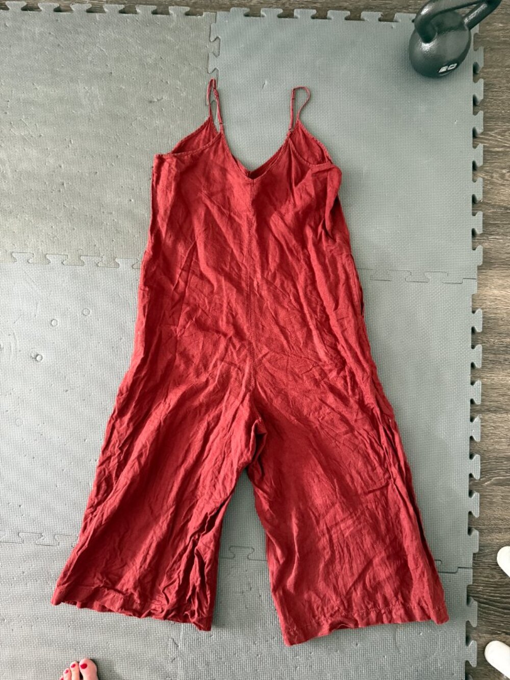 Athleta Cinnamon La Paz Wide Leg Linen Romper- Pockets- Adjustable Strap- 8 - Picture 12 of 13